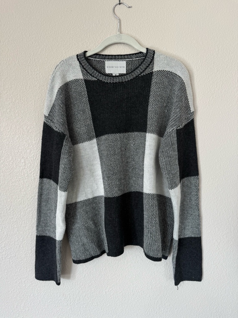 Paper Crane Colorblock Knit Pullover Gray and White Checkered Women’s Medium